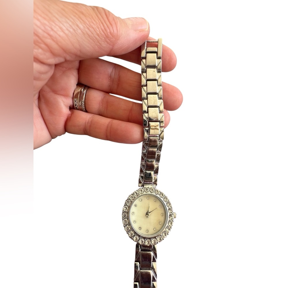 Silver Tone Rhinestone Rimmed Watch - Picture 3 of 7